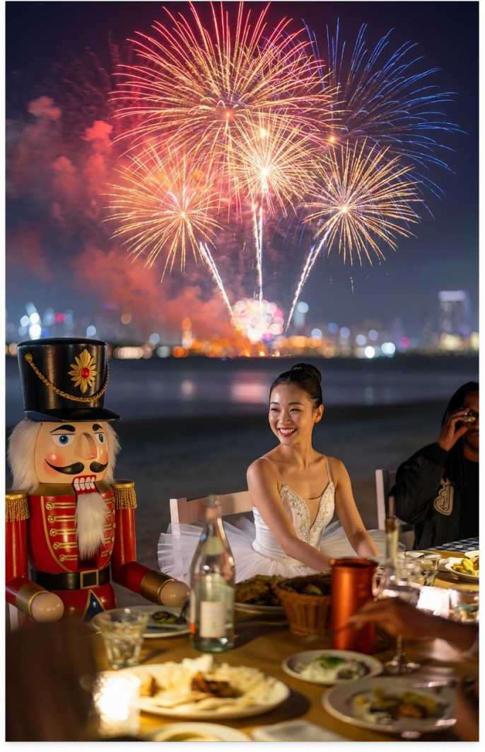 Fireworks and a festive candlelit dinner with a Nutcracker on the Palm